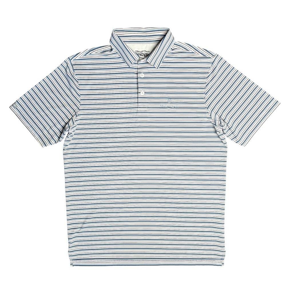 STRAIGHT DOWN Men’s Pink Blue White Striped Golf Polo Shirt